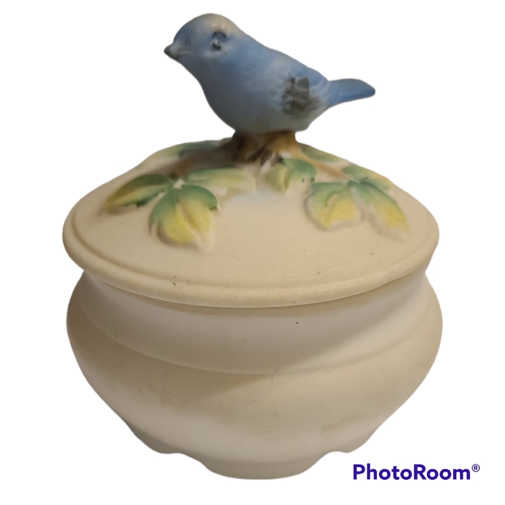 Trinket Box With  Blue Bird On Branch Porcelain